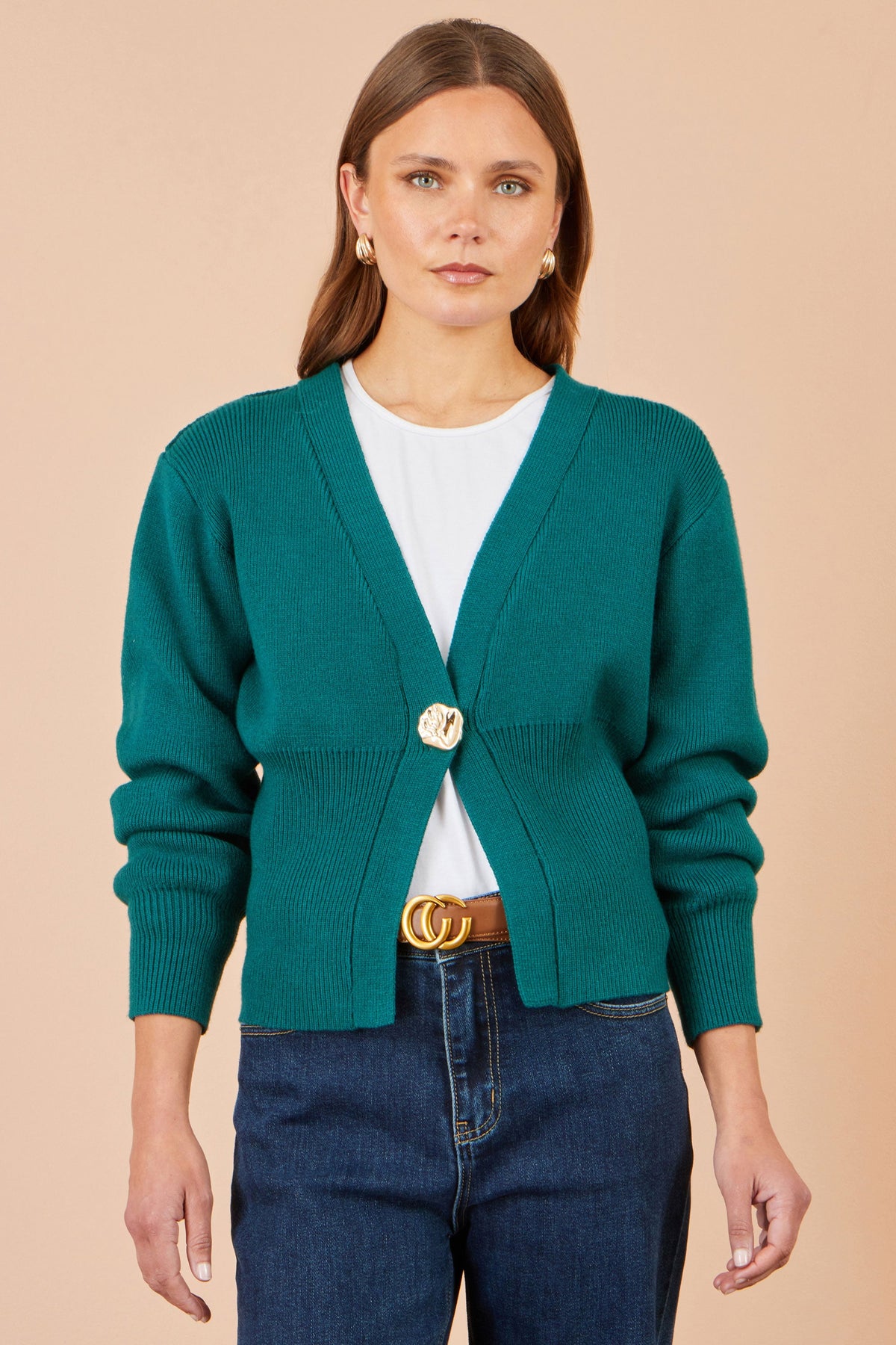 Yumi Teal Knitted Button Cardigan