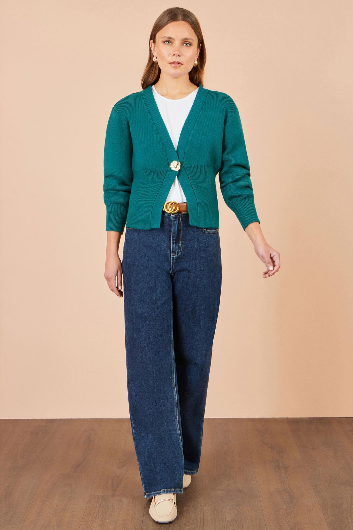 Yumi Teal Knitted Button Cardigan