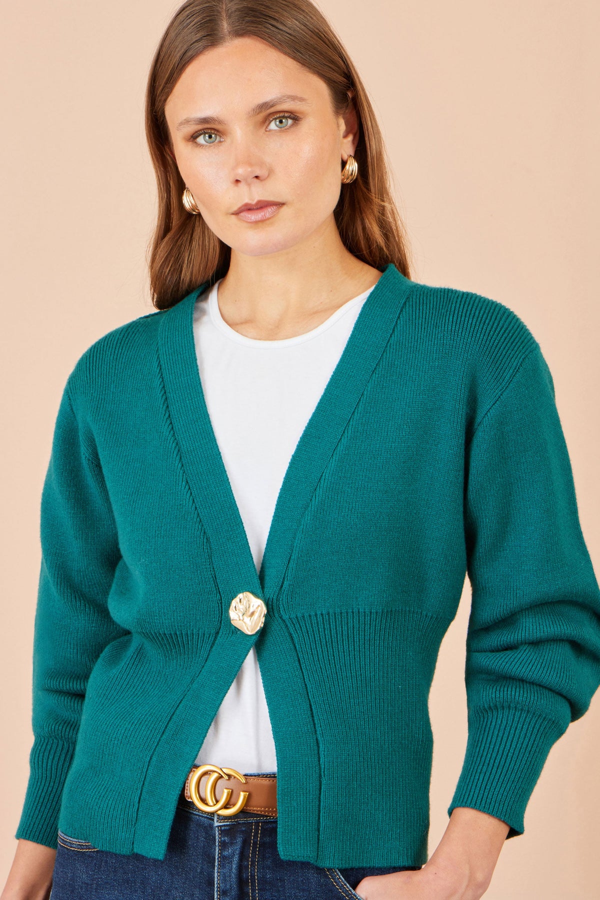 Yumi Teal Knitted Button Cardigan
