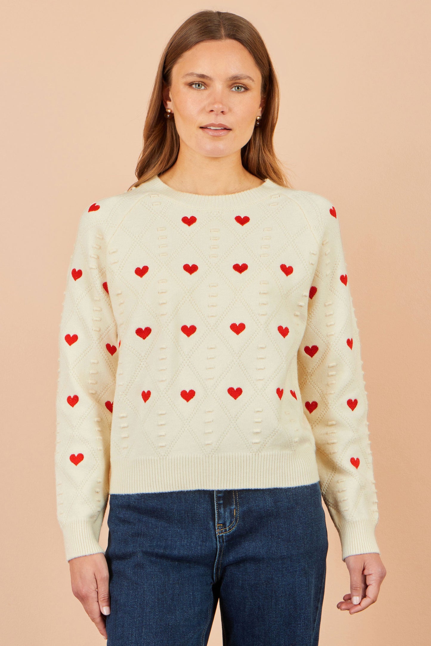 Yumi Ivory Embroidered Heart Jumper