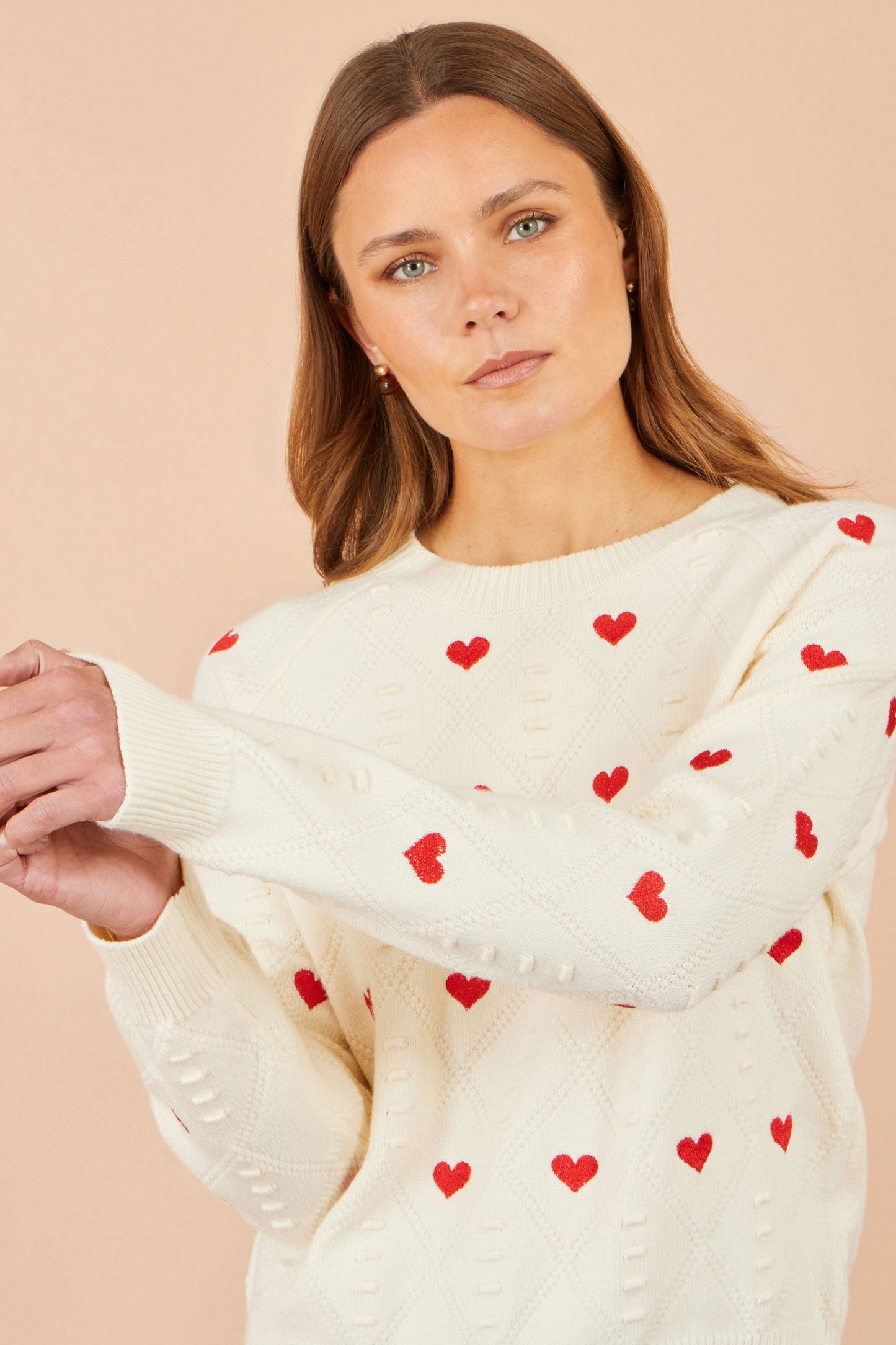 Yumi Ivory Embroidered Heart Jumper