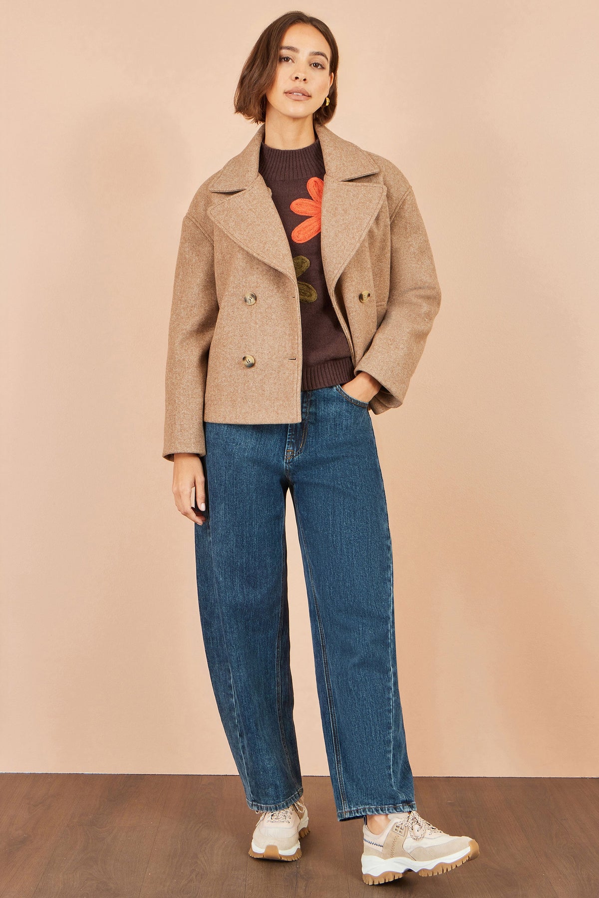 Yumi Beige Boxy Cropped Jacket
