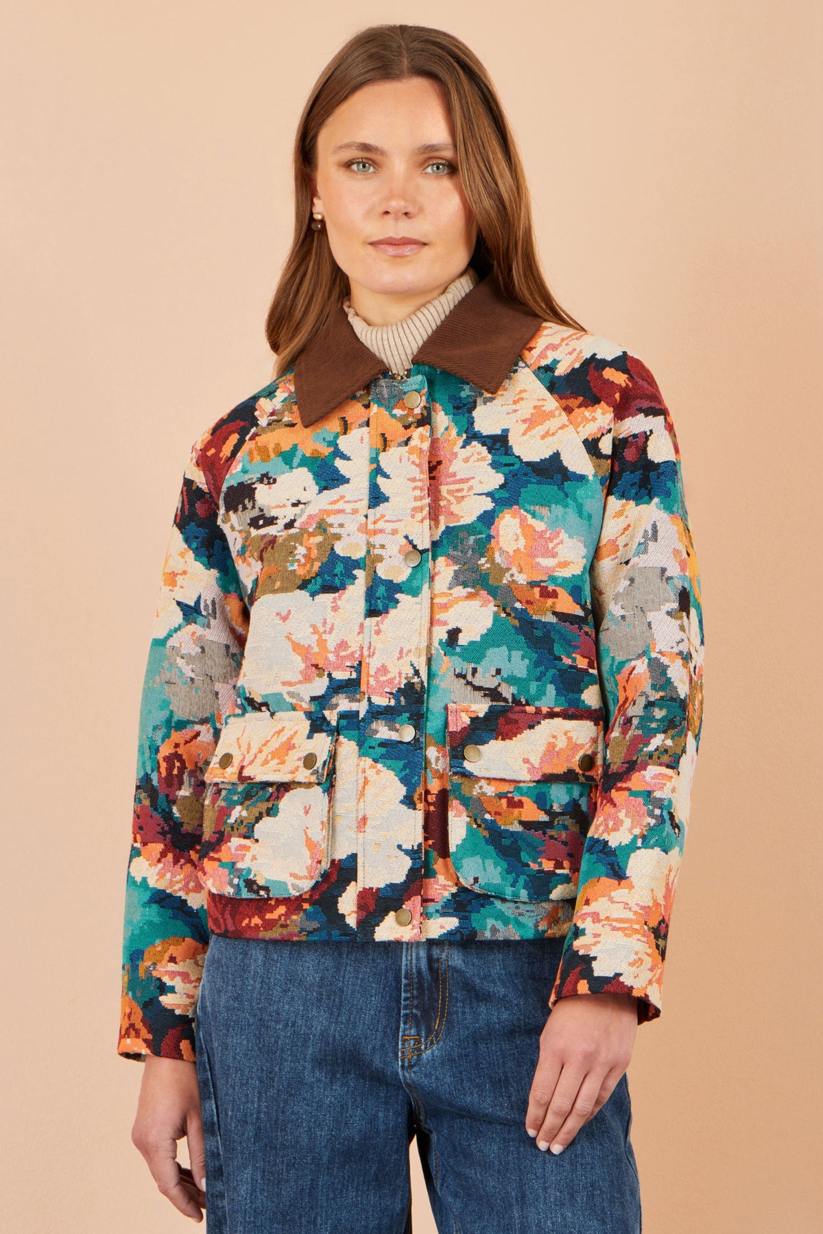Yumi Multicolour Floral Woven Bomber Jacket