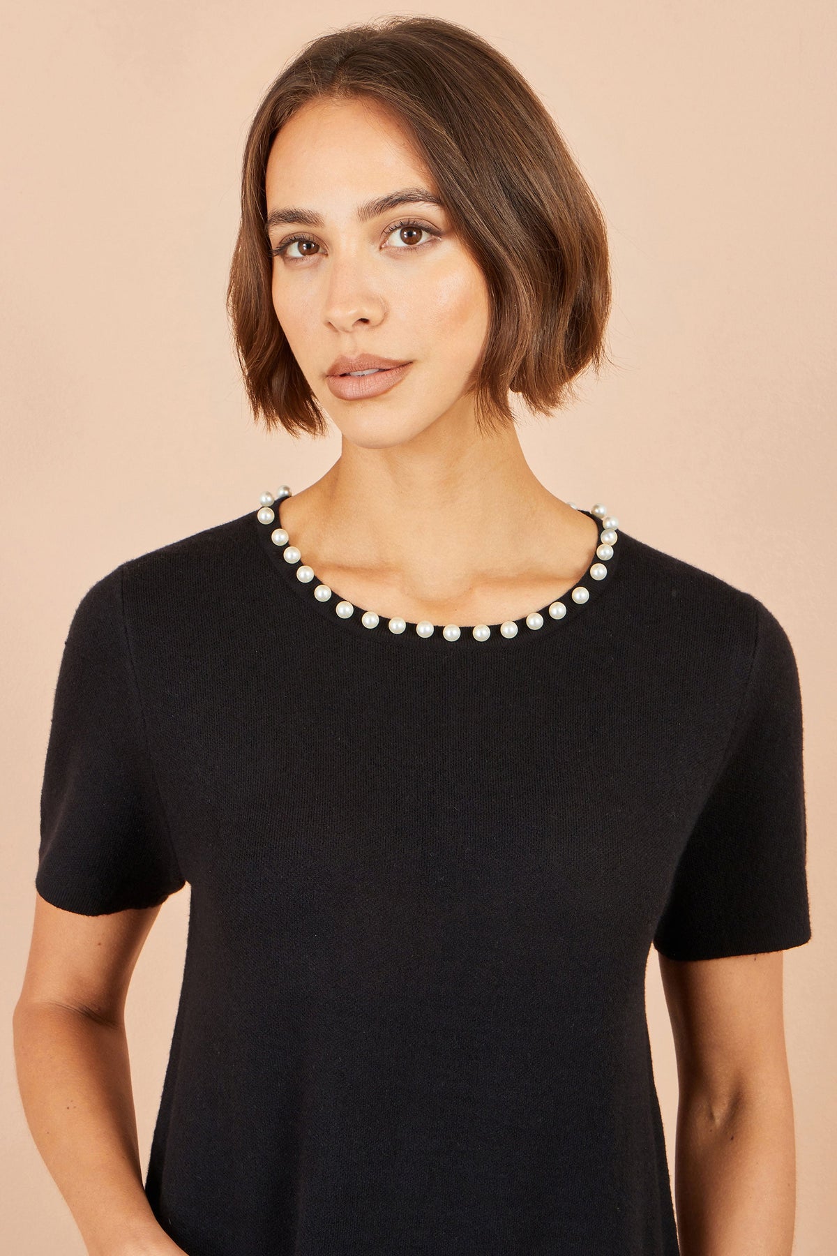 Yumi Black Pearl Detail Knitted Tunic
