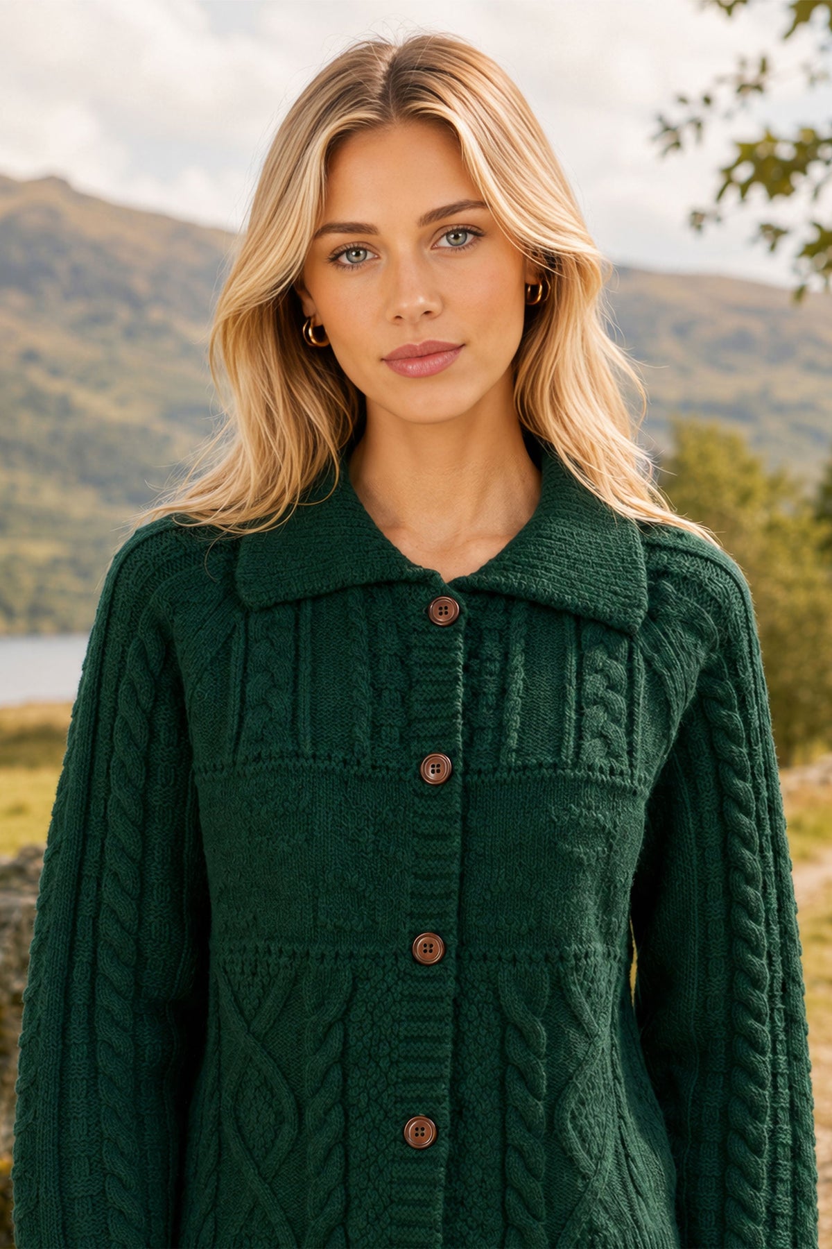Yumi Green Cable Knit Boxy Jacket