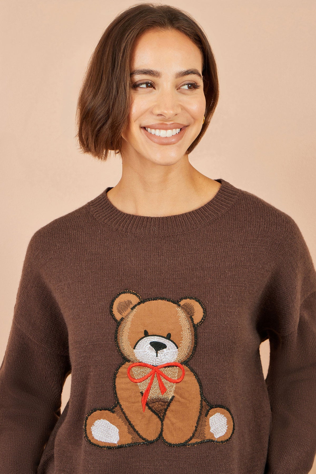 Yumi Brown Teddy Bear Relaxed Jumper