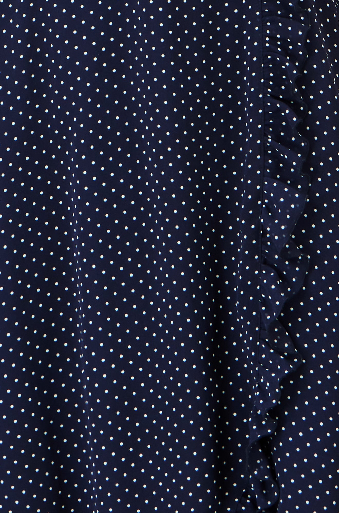 Yumi Navy Polka Dot Midi Wrap Frill Dress
