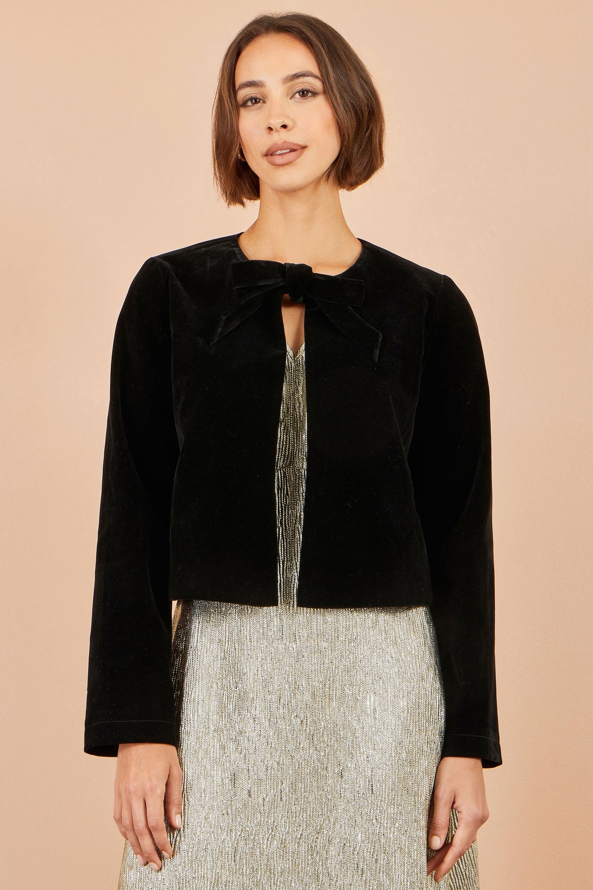 Yumi Black Velvet Bow Jacket