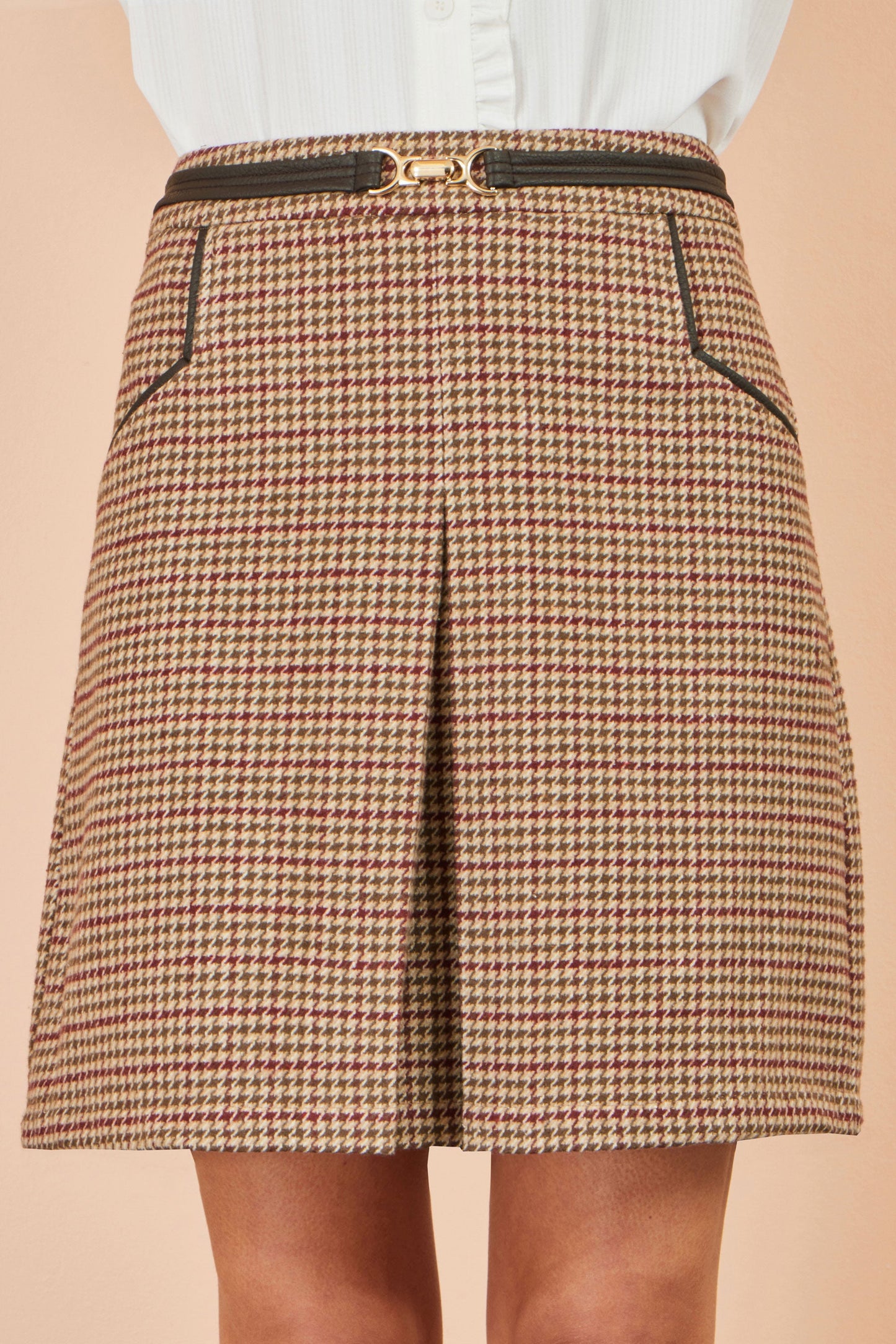Yumi Brown Check Mini Skirt With Pockets
