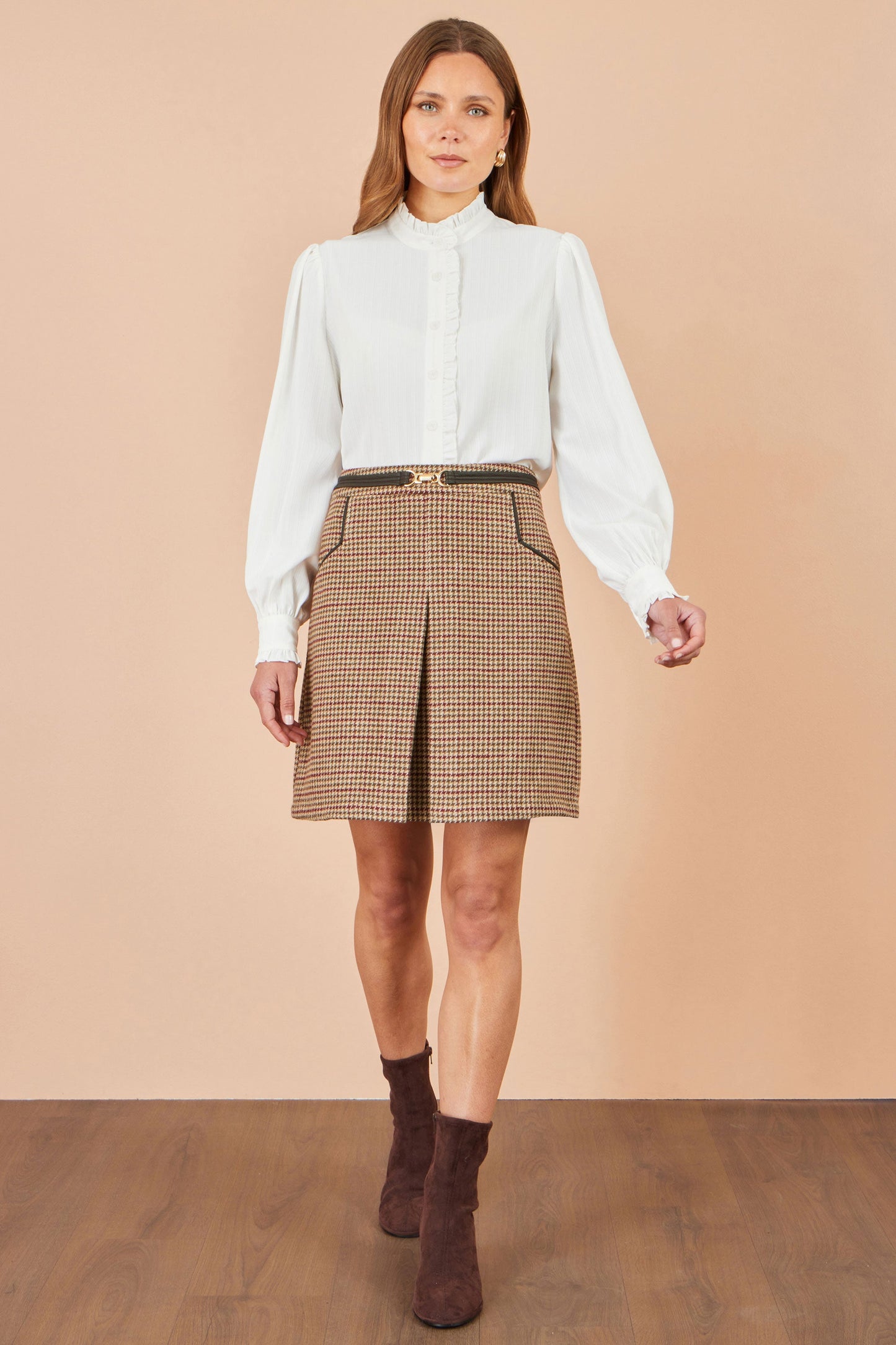 Yumi Brown Check Mini Skirt With Pockets