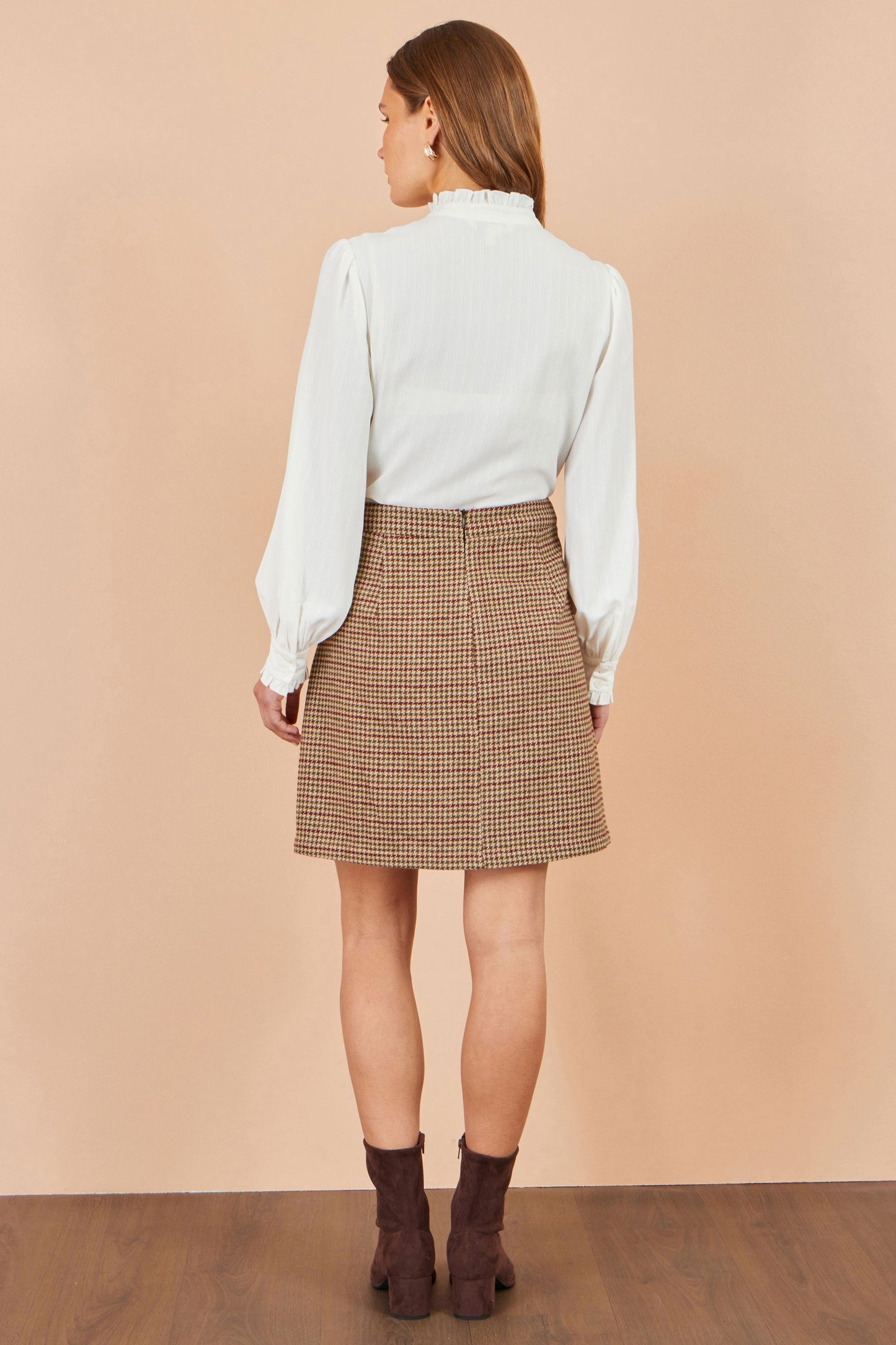 Yumi Brown Check Mini Skirt With Pockets