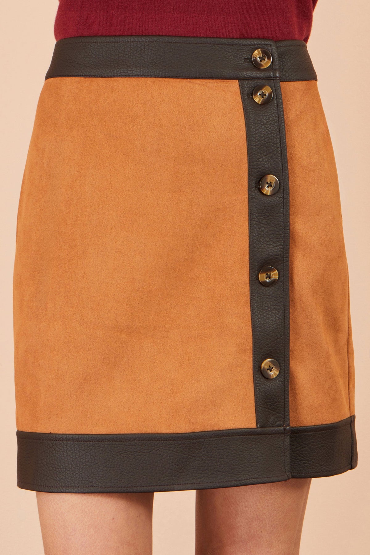 Yumi Brown Faux Suede Border Skirt