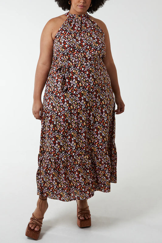 Curve Animal Halter Neck Maxi Dress 20