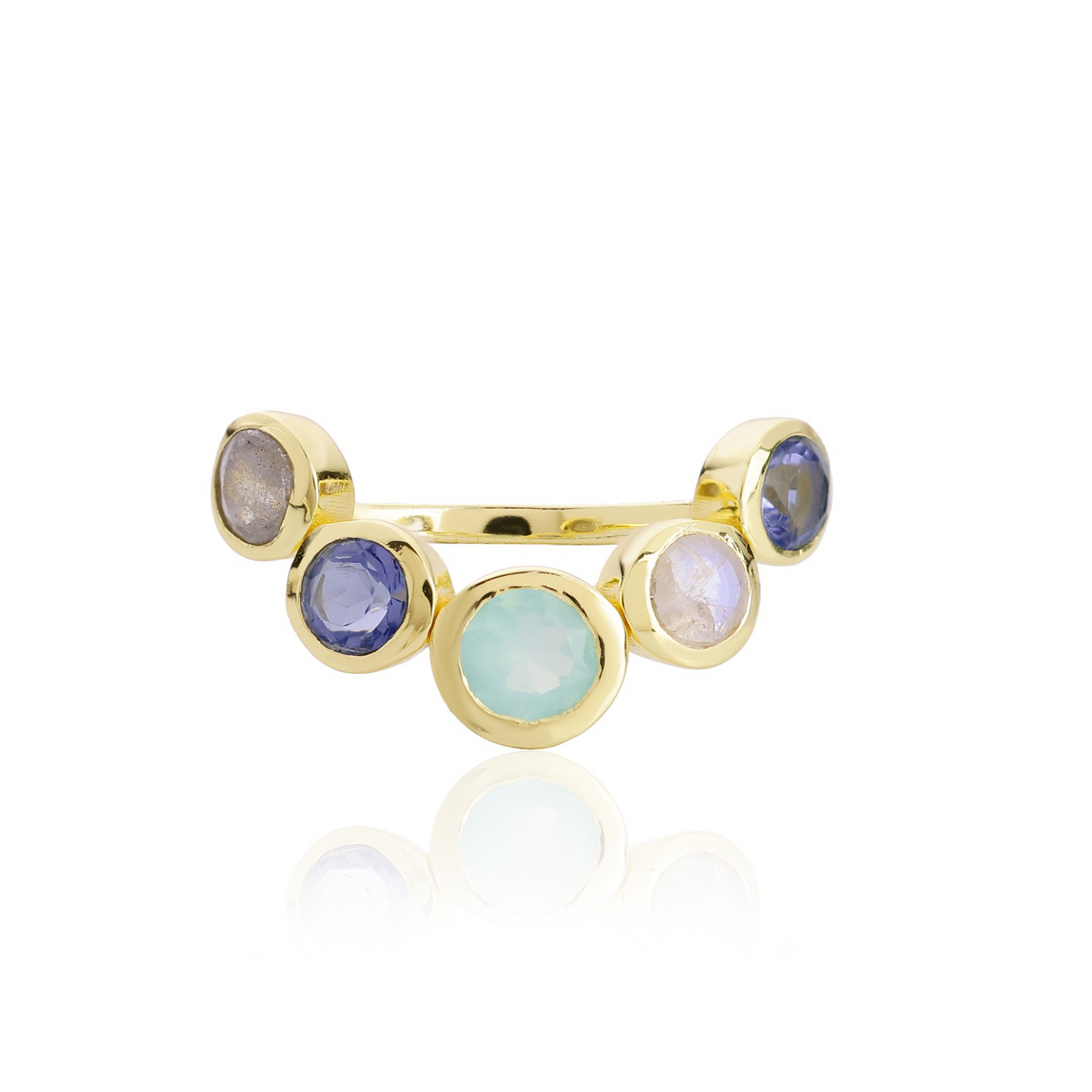 [PRE-ORDER] Iris Five Gemstones Ring Labradorite, Iolite, Pariba Onyx, Moonstone & Iolite