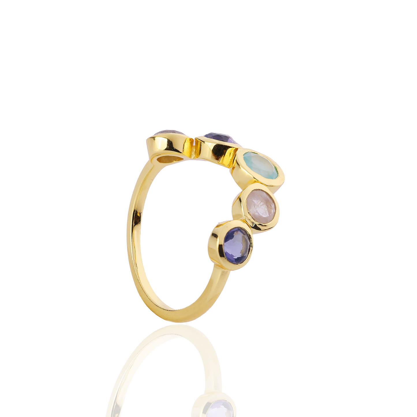 [PRE-ORDER] Iris Five Gemstones Ring Labradorite, Iolite, Pariba Onyx, Moonstone & Iolite