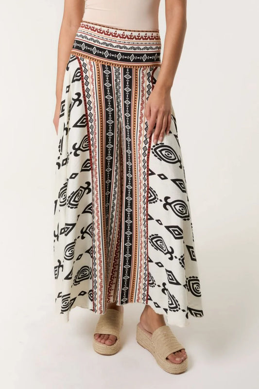 Aztec Print Shirred Waist Skirt M/L