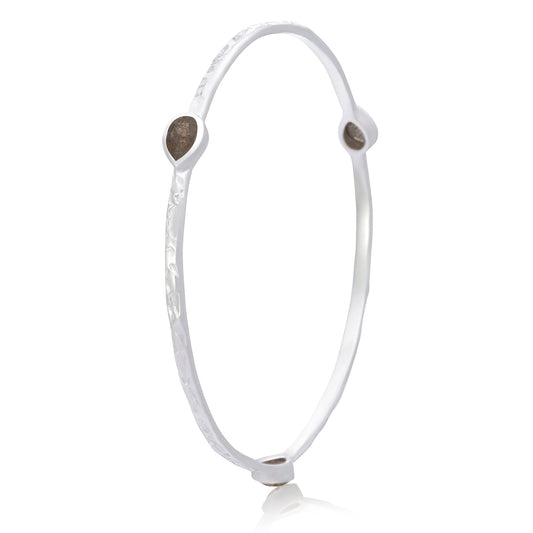 Simi Three Stone Stacking Bangle: Silver Labradorite