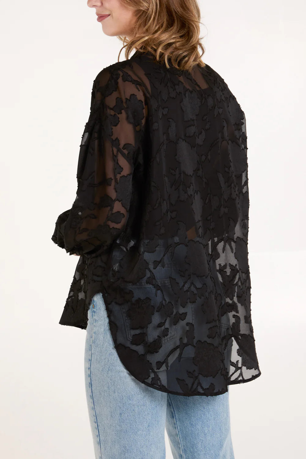 Sheer black flower print shirt