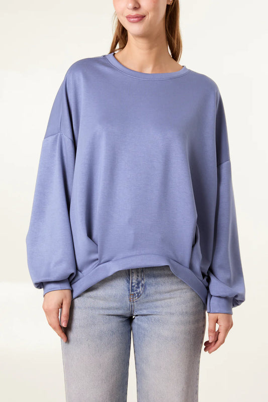 Soft Touch Puffball Sleeve Sweat Top Blue (one size fits 8-16uk) 40% OFF