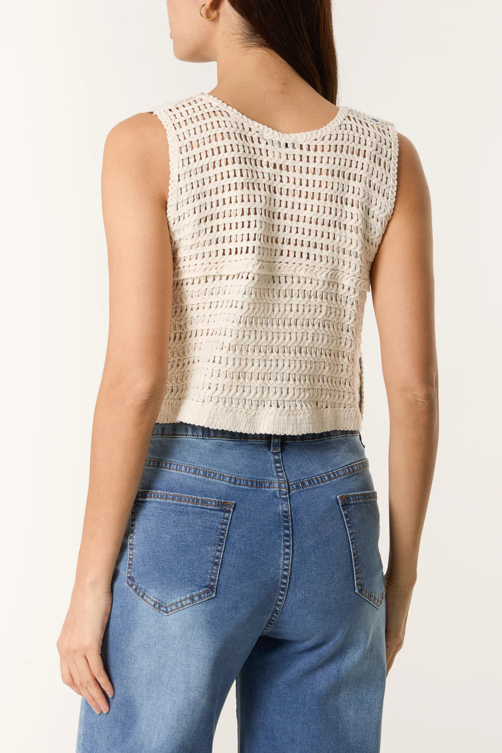 Border Design Crochet Button Vest S/M