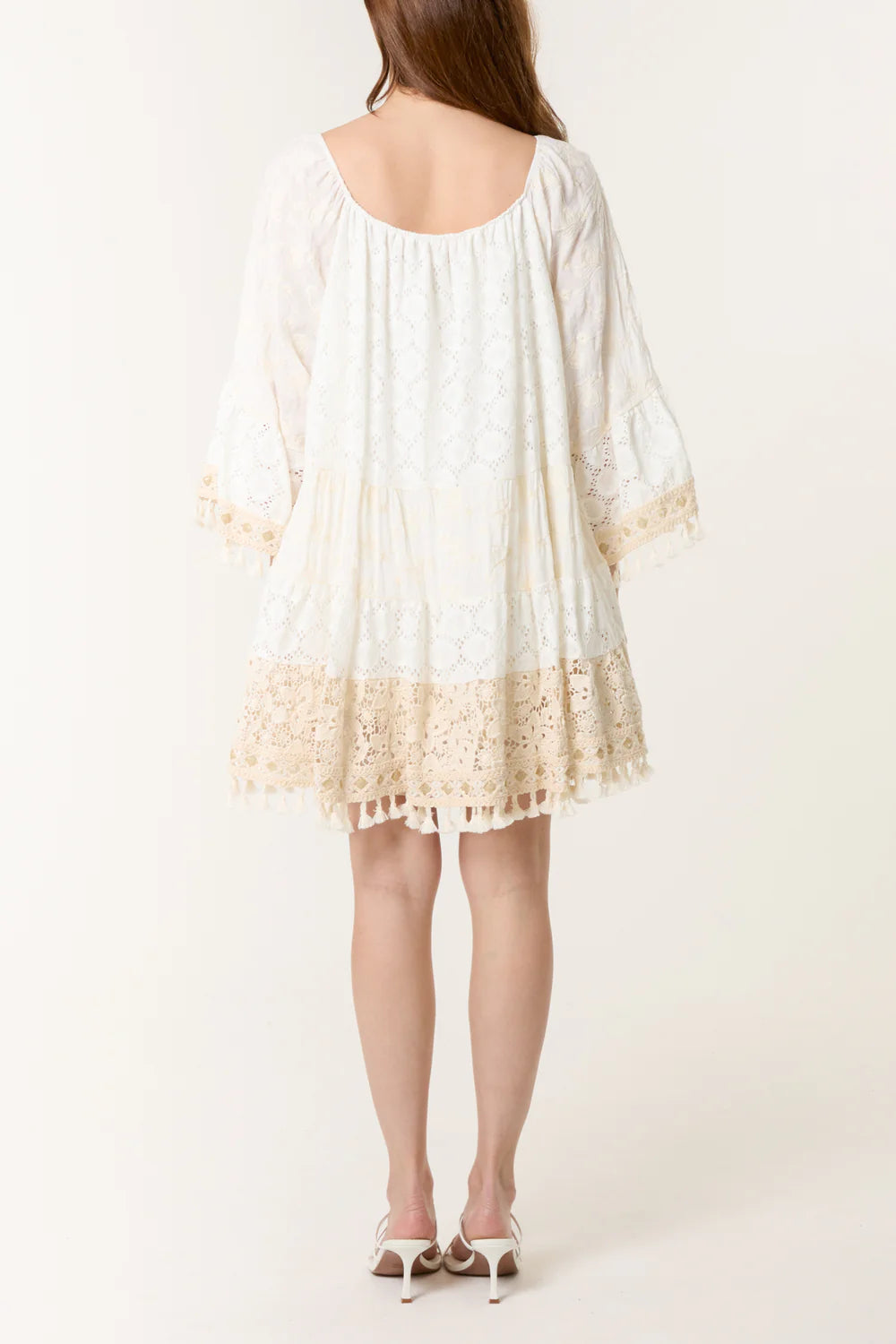 Boho Beach Dress Beige and Cream One Size Fits 8-16
