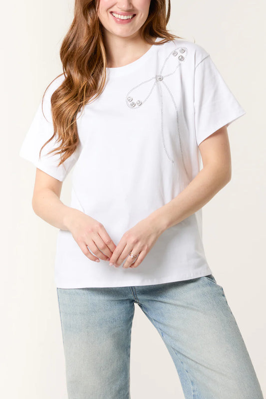Agape T Shirt White with Single Bow (one size fits 8-16uk)