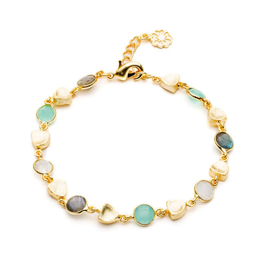 Gold Sara Mixed Gemstone Bracelet Pariba Onyx, Smoky Quartz & Rose Quartz