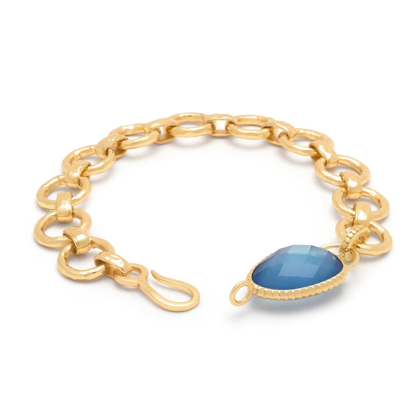Odyssey Chunky Chain Bracelet with Irregular Doublet Gemstone: Mother of Pearl with Tanzanite