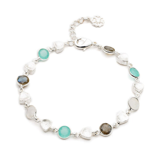 Silver Sara Mixed Gemstone Nugget Bracelet Pariba Onyx, Labradorite & Moonstone