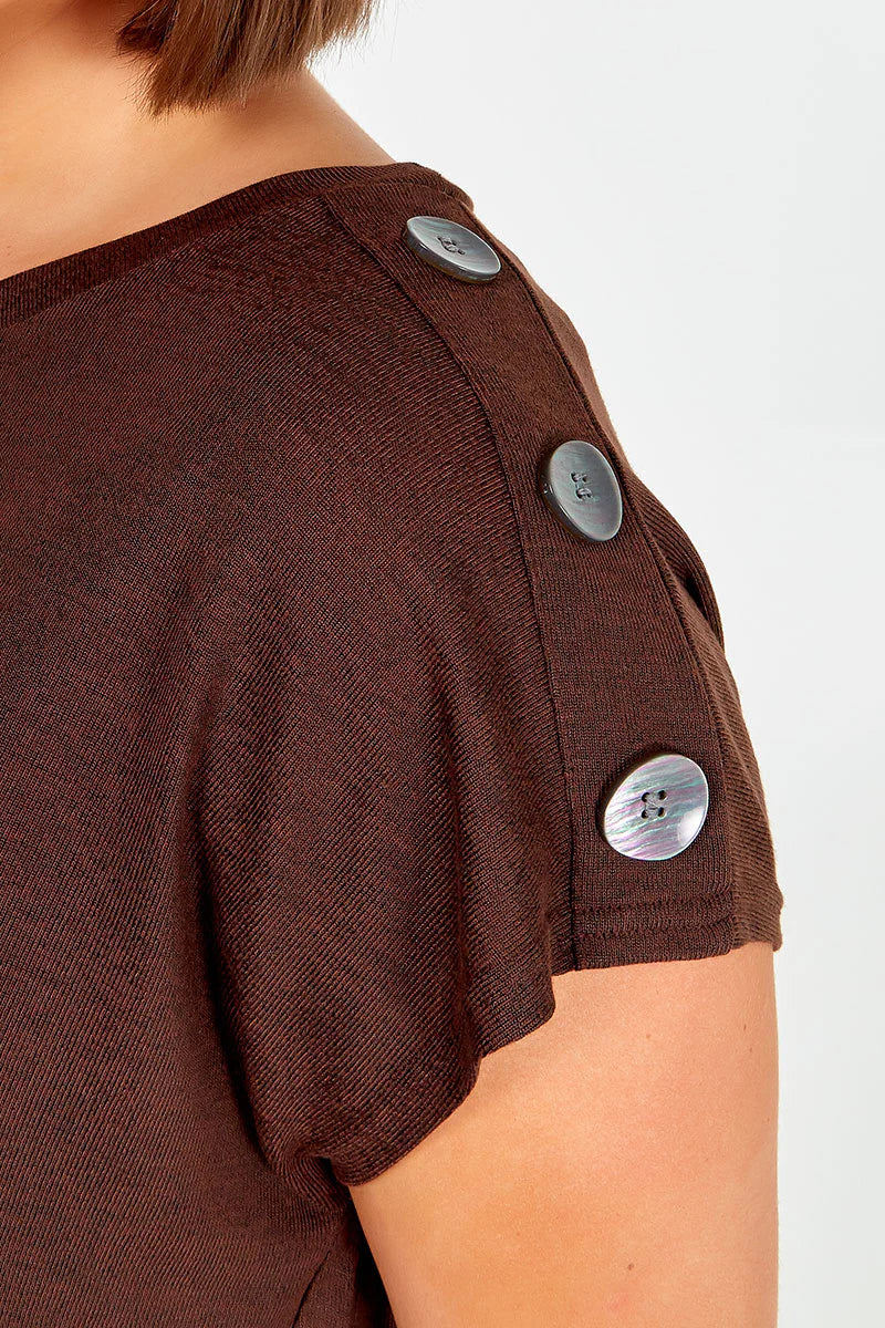 Stylish Curve Short Sleeve Button Shoulder Top in size 18-20, crafted from soft polyester blend with a flattering fit.