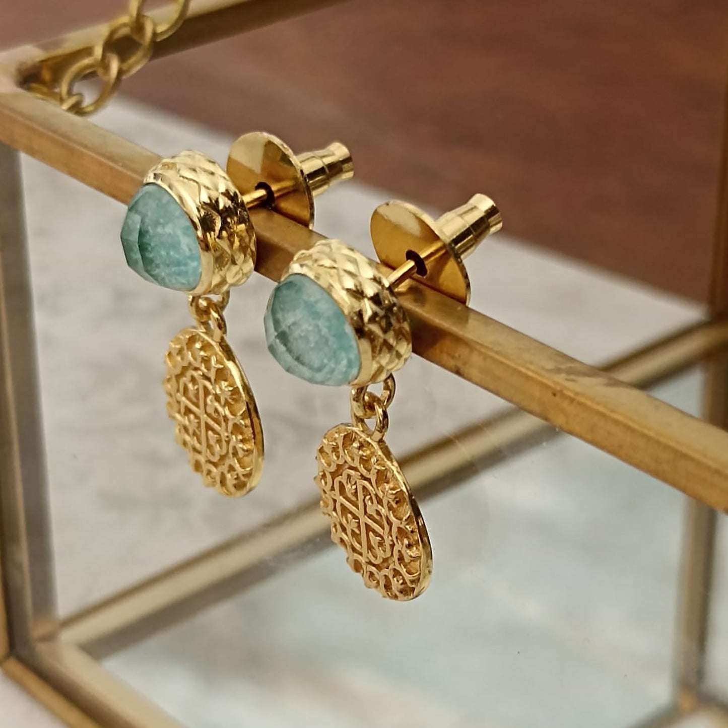 Apollo Gold Coin & Gemstone Stud Earrings: Abalone