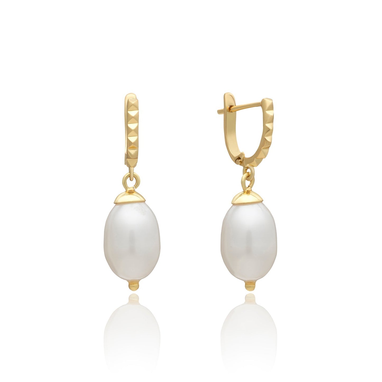 Diani Studded Huggie Drop Pearl Earrings