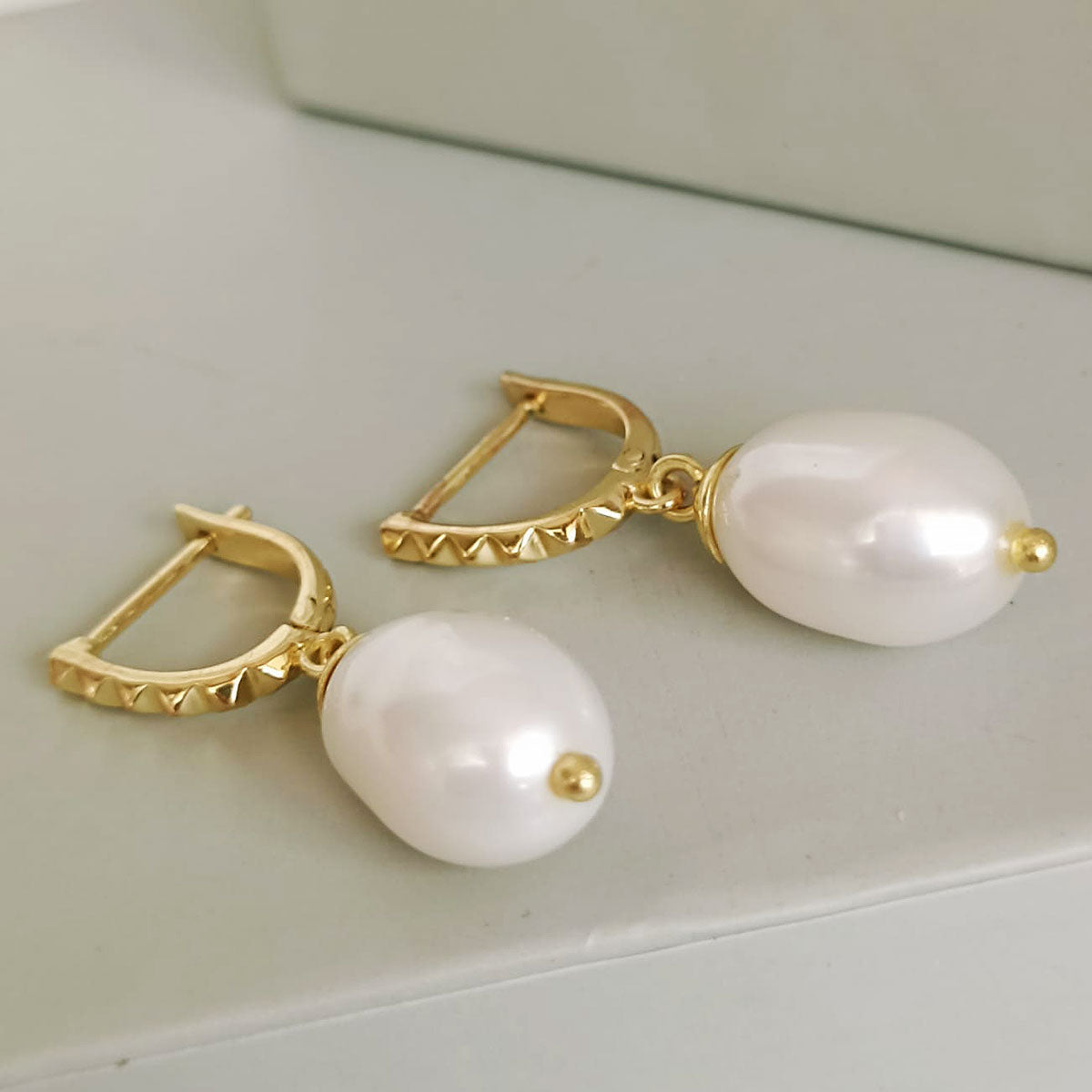 Diani Studded Huggie Drop Pearl Earrings