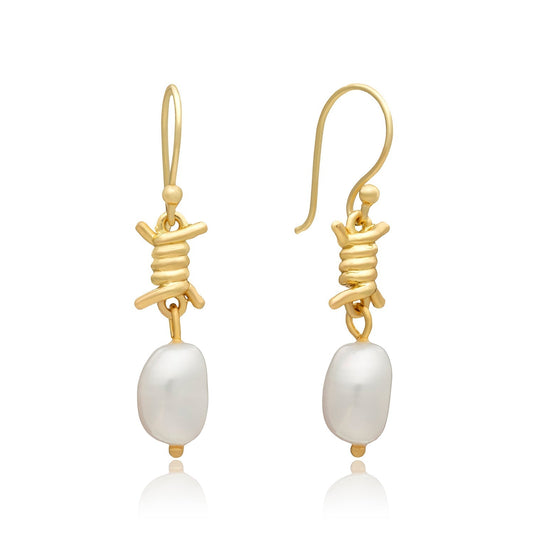 Jette Barbed Wire and Pearl Drop Earrings