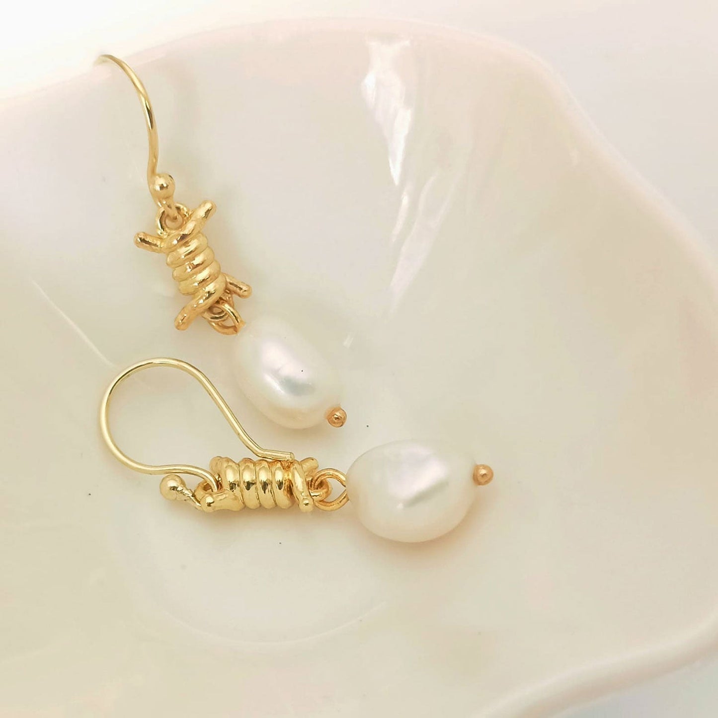 Jette Barbed Wire and Pearl Drop Earrings
