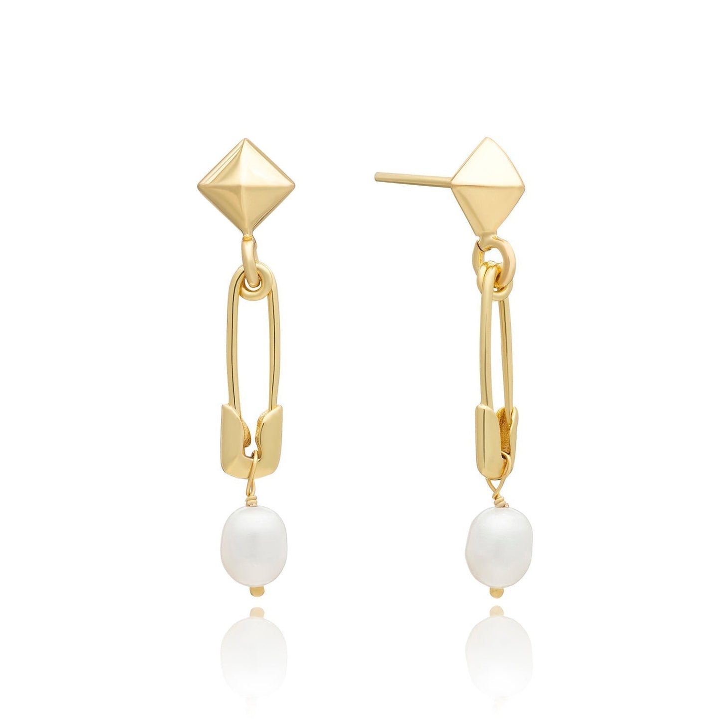 Kati Safety Pin Stud & Drop Pearl Earrings