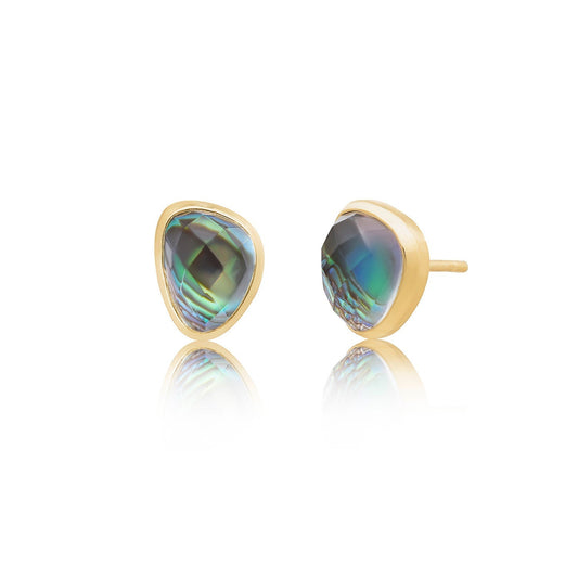 Odyssey Doublet Gold Stud Earrings: Abalone with Crystal