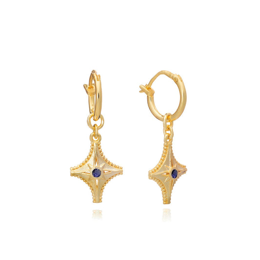 Zeta Four Pointed Star Gold Sleeper Earrings Iolite