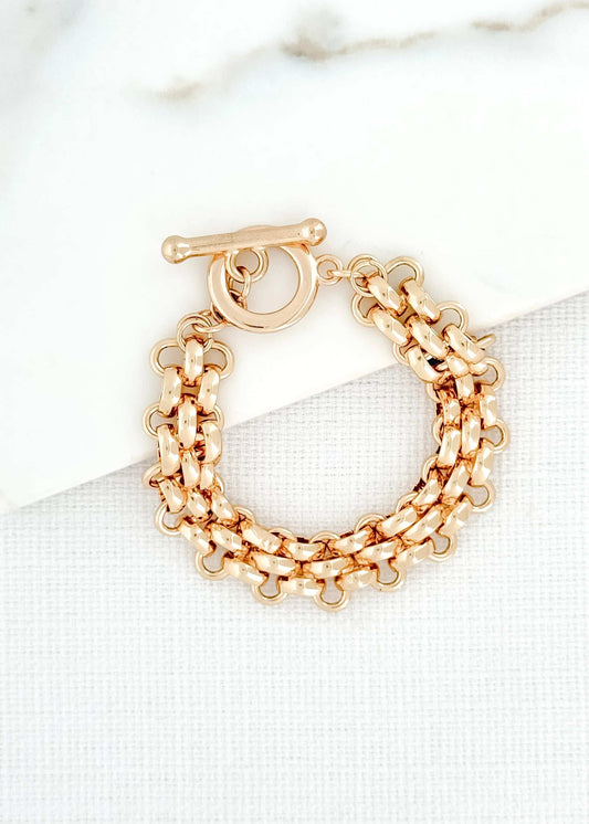 Envy - Gold popcorn link t-bar bracelet