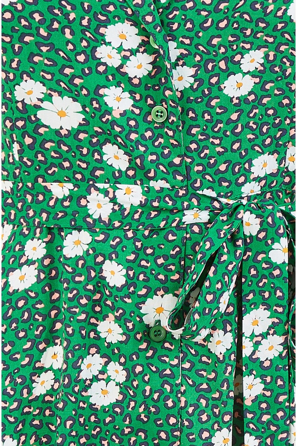 Mela Green Leopard And Daisy Print Shirt Dress