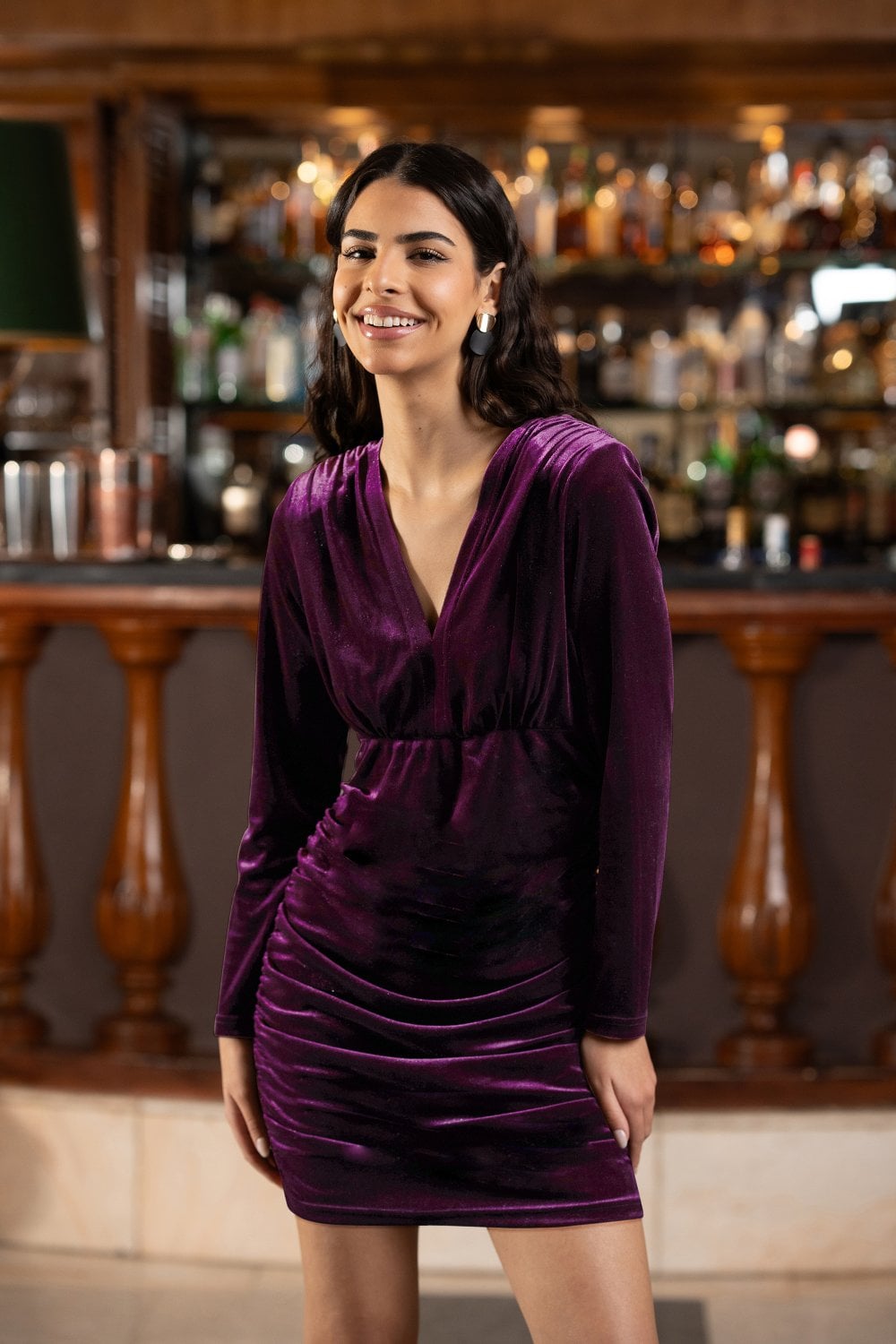 plum velvet dress Mela Plum Velvet Fitted Long Sleeve Mini Dress
