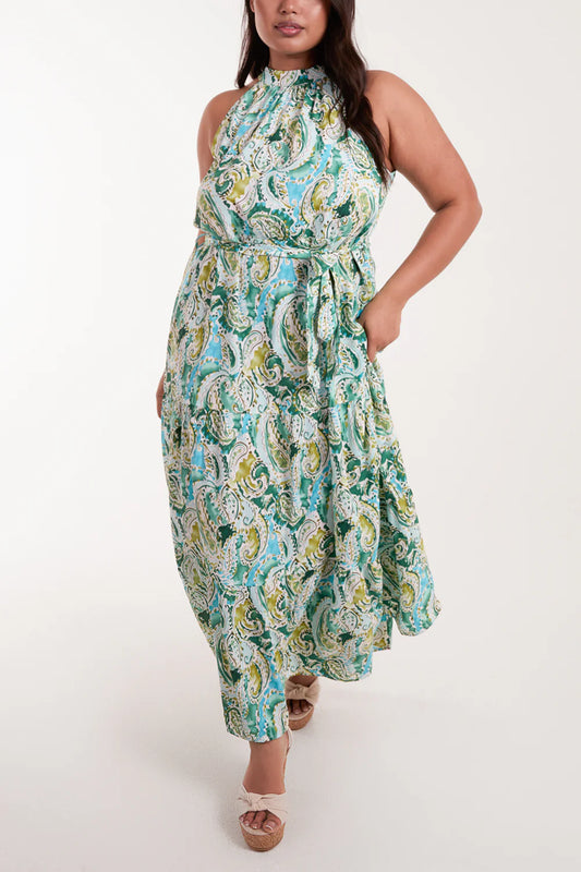 Curve Halter Neck Paisley Maxi Dress 22
