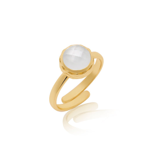 Apollo Gold Gemstone Doublet Ring: Mother of Pearl with Crystal