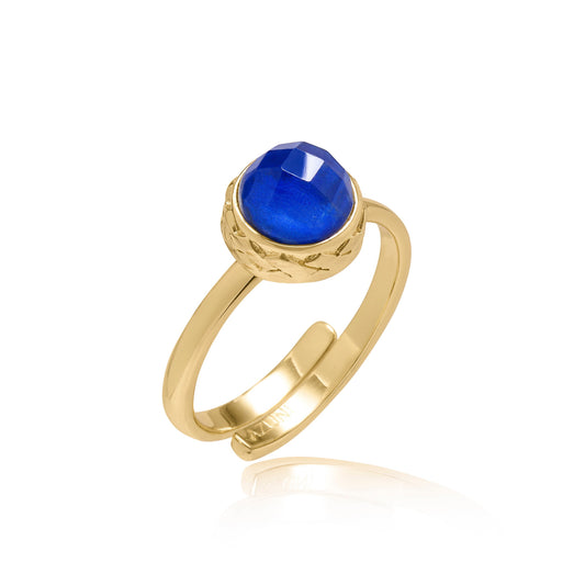 Apollo Gold Gemstone Doublet Ring: Lapis with crystal