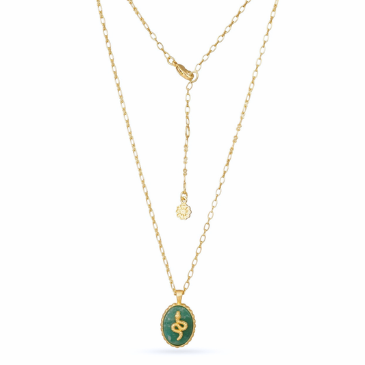 Medusa Gemstone and Snake Motif Pendant: Amazonite