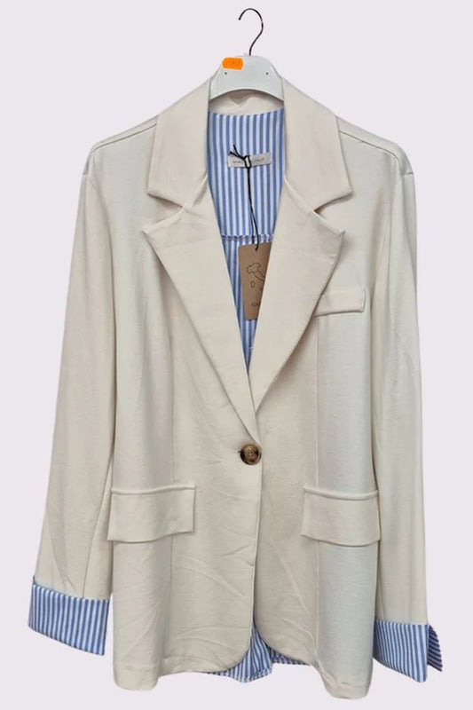 Stripe Print Pockets Twin Blazer (one size fits 8-16uk)