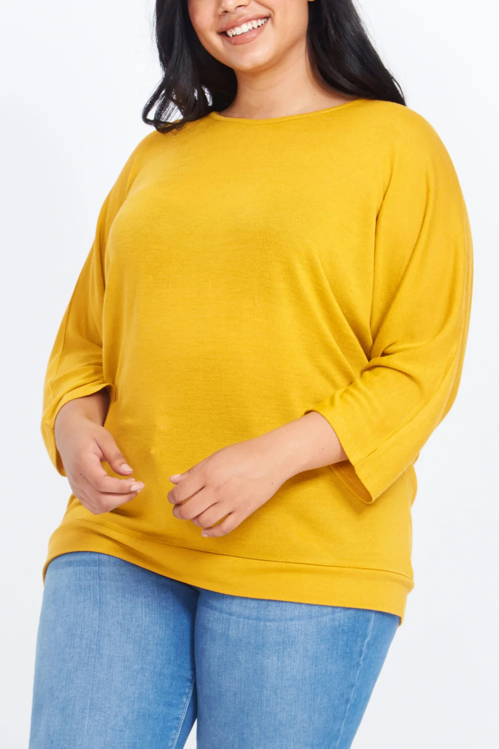 Stylish Curve Button Back Long Sleeve Top in size 26-28, crafted from a soft polyester-elastane blend for a comfy fit.
