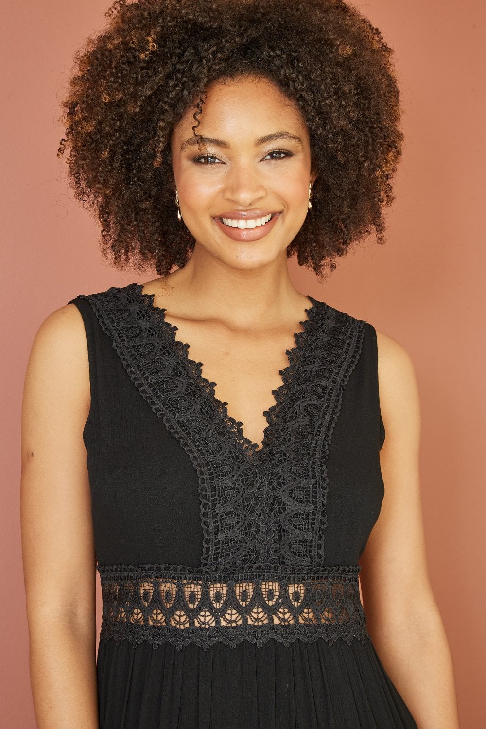 Yumi Black Lace Trim Cotton Midi Sun Dress Yumi Black Lace Trim Cotton Midi Sun Dress