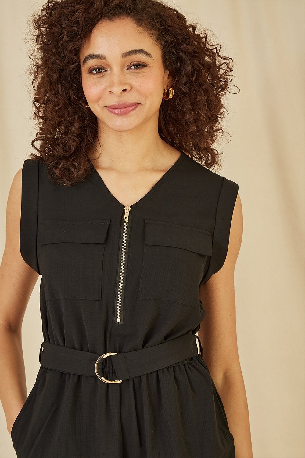 Yumi Black Utility Playsuit With Pockets