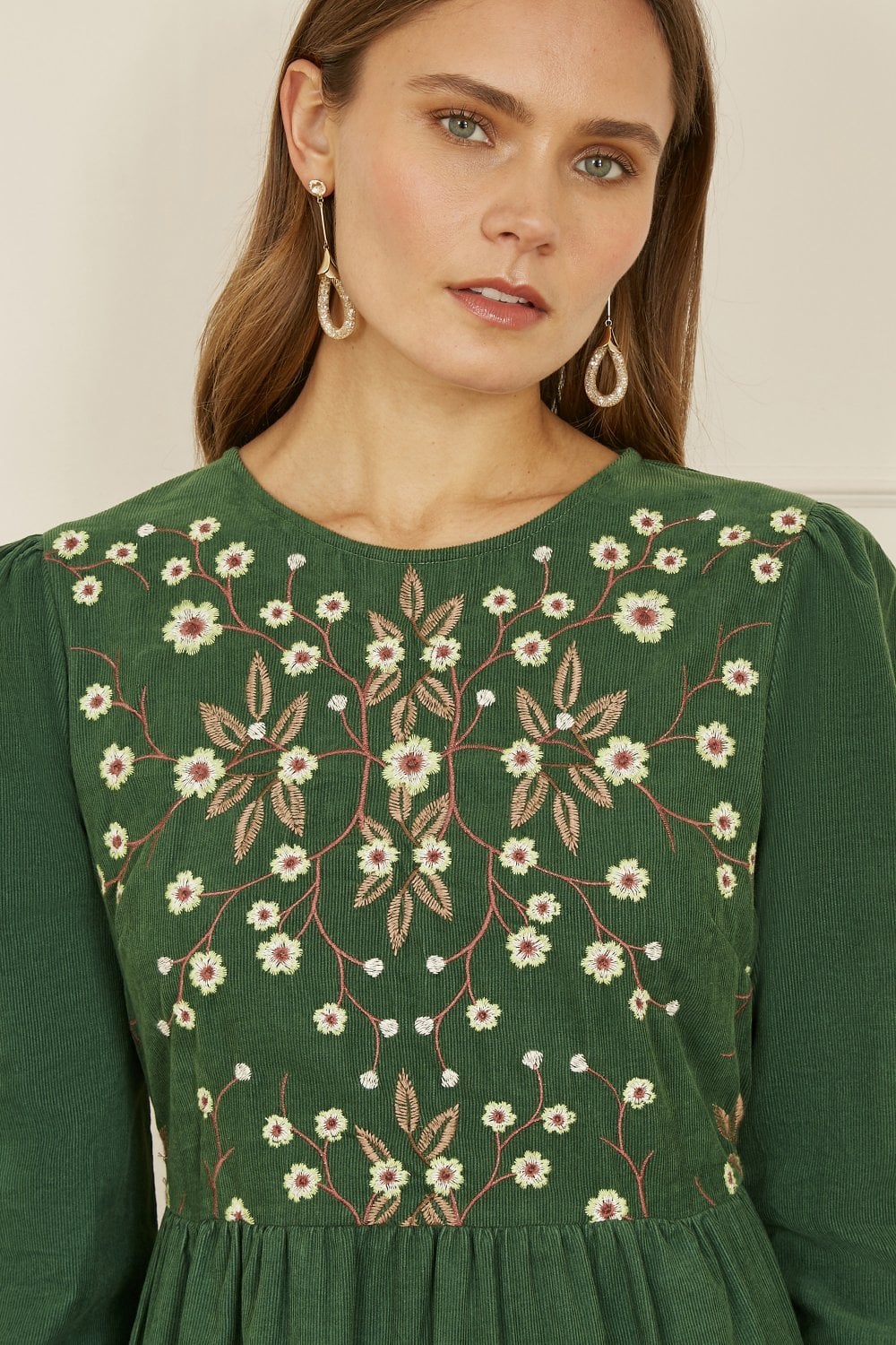 yumi embroidered dress Baltic Born Womens Mara Embroidered Tulle Dress | Dark Green + Blush Floral main image 0
